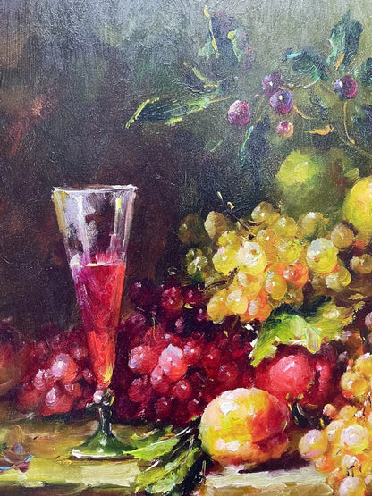 NY Art- Original Oil Painting of Still Life Fruits on Canvas Framed