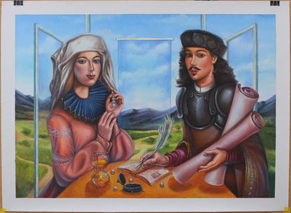 art-surréalisme-portrait-personnages-femme-homme-peinture-huile sur toile