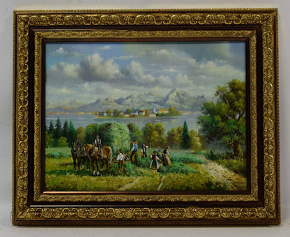 Tableau ancien, Vue sur l'île des femmes, copie d'après Josef Hofbauer (1948), huile