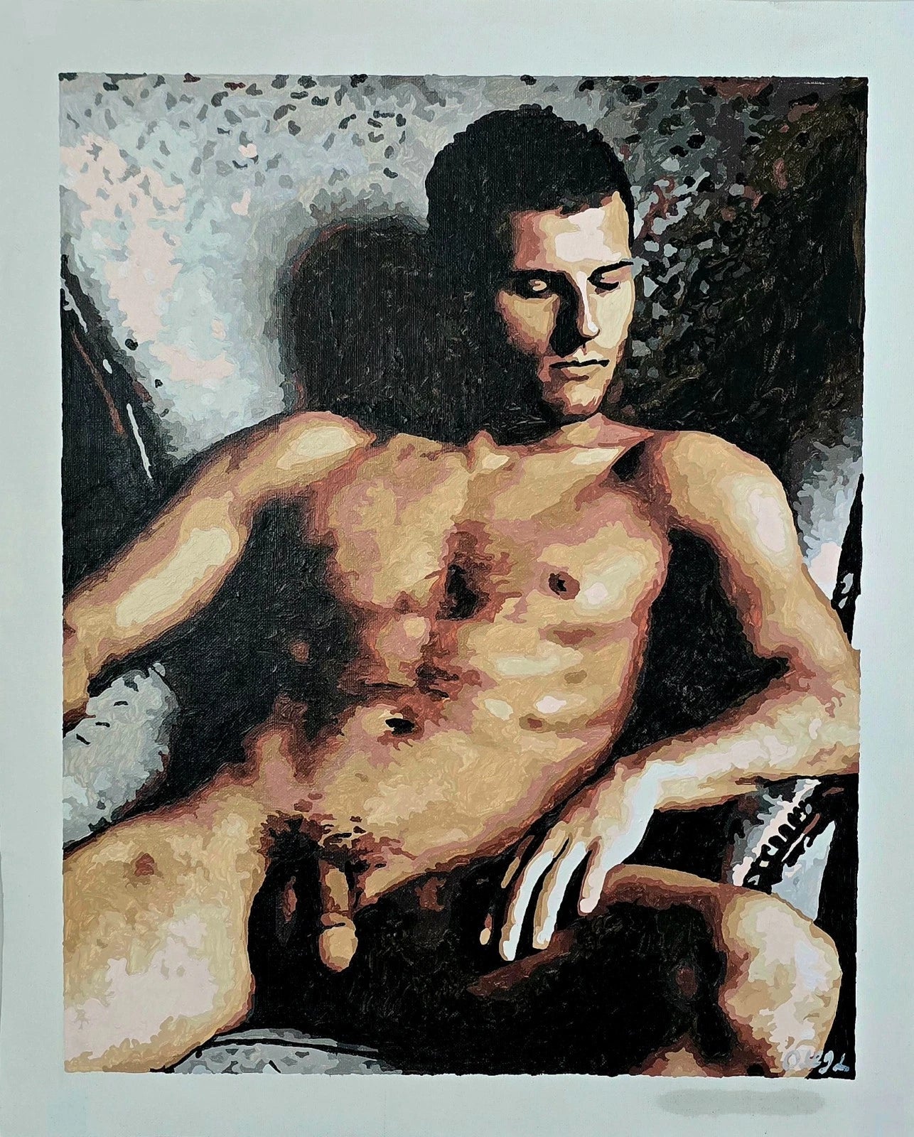 art-decoration-tableau-peinture-huile-toile-erotique-homme-nu-male-the stud