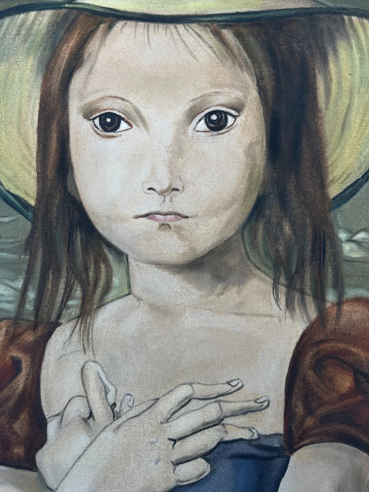 art-decoration-tableau-peinture-huile-toile-moderne-portrait-petite-fille-personnage-enfant-blanche-d'aprés Tsuguharu Foujita