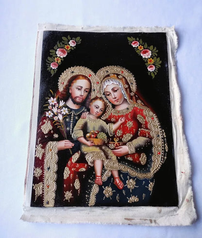 Sainte Famille, art catholique, école de Cuzco, peinture à l'huile, peinte à la main, art