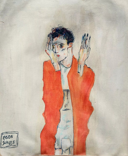 art-decoration-tableau-peinture-huile-toile-moderne-portrait-masculin-homme-d'apres Egon Schiele
