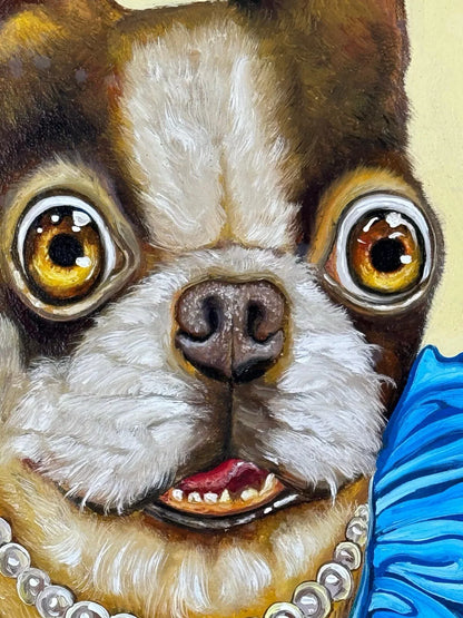 art-decoration-tableau-peinture-huile-toile-surrealisme-portrait-chien-d'apres Donald Roller