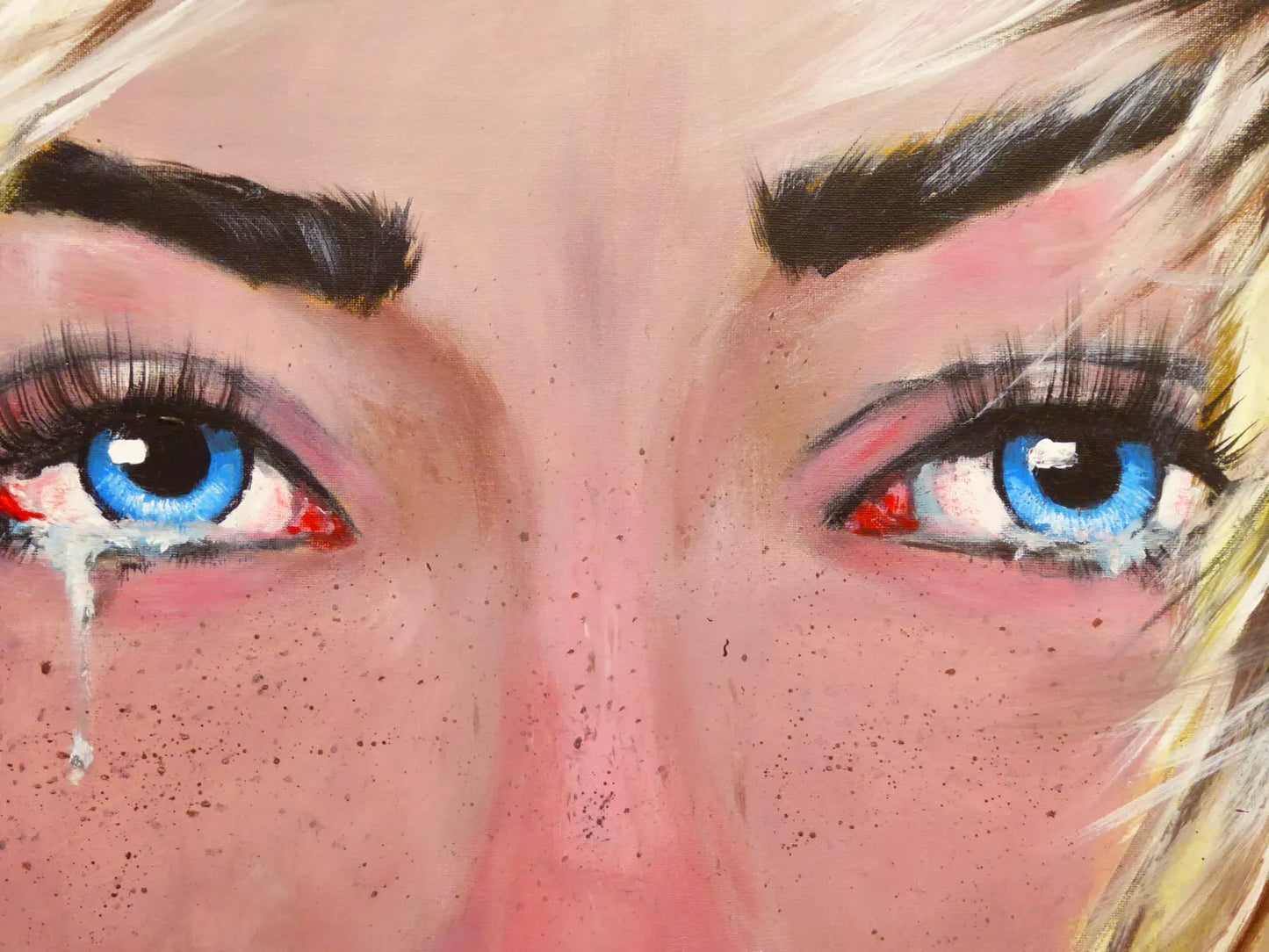 art-decoration-tableau-peinture-huile-toile-portrait-feminin-jeune-femme-blonde-yeux-bleux-pleure
