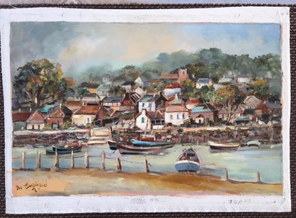 art-decoration-tableau-peinture-huile-toile-Tableau original "PORT", signé : Ira Englefield