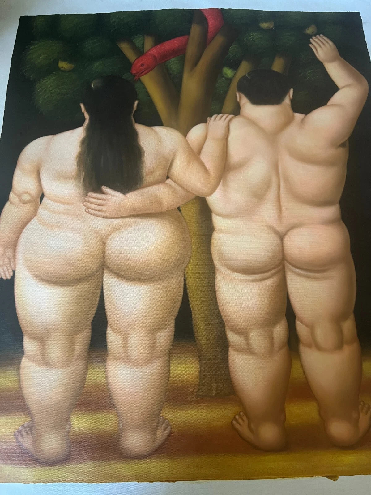 art-surréaliste-adam-eve-paradis-tableau-peinture-huile sur toile-signée