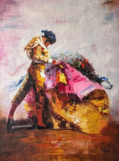 art-peinture-corrida-tableau ancien Matador torero