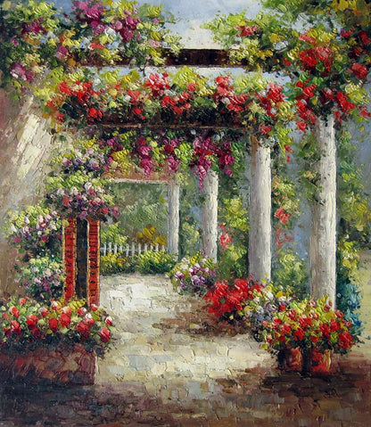 art-paysage-vue-mer-jardin-fleurs-peinture-huile sur toile