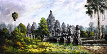 art-decoration-tableau-peinture-huile-toile-temple-bayon-cambodge