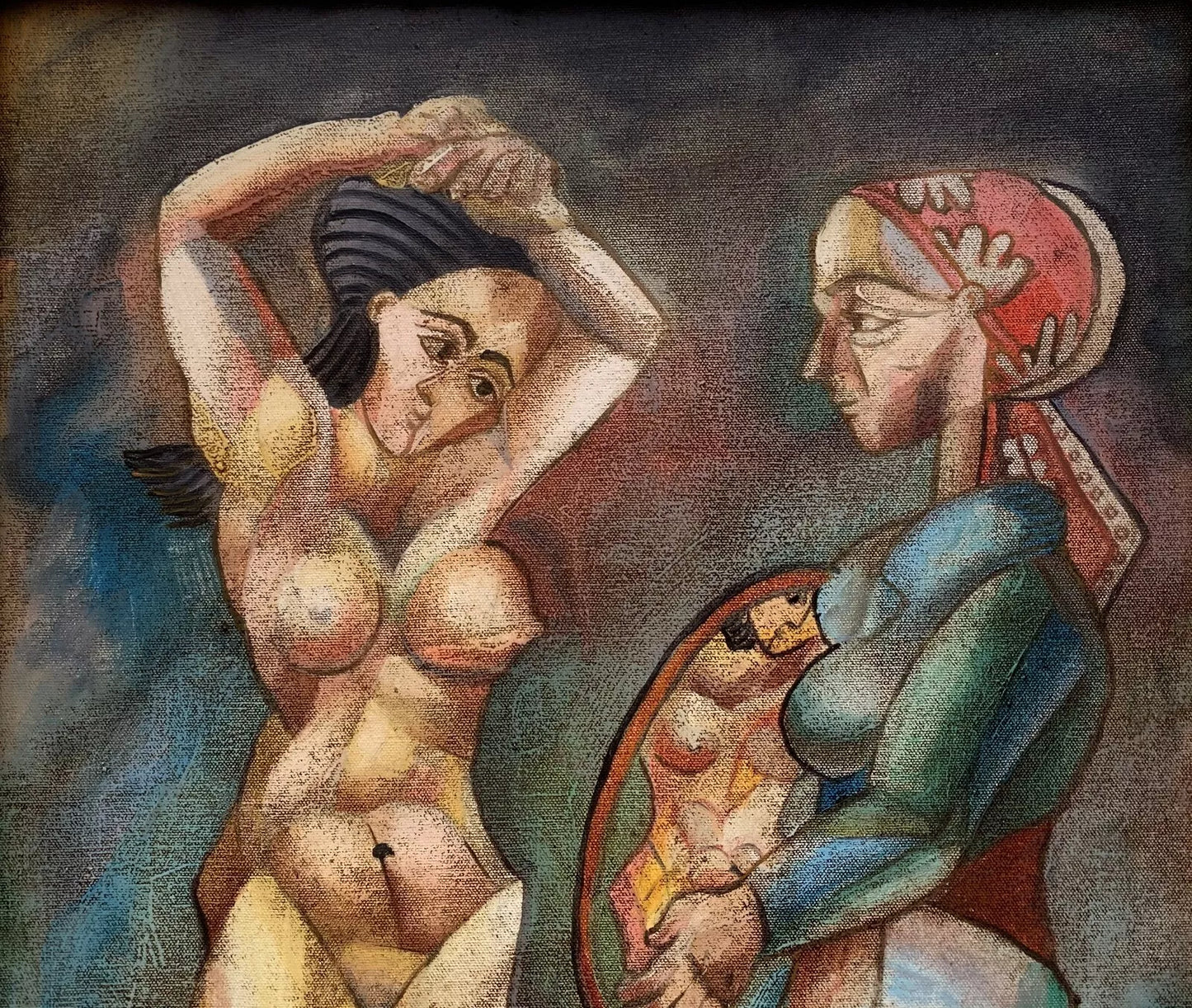 art-decoration-tableau-peinture-huile-toile-moderne-portrait-scene-erotique-reine-servante