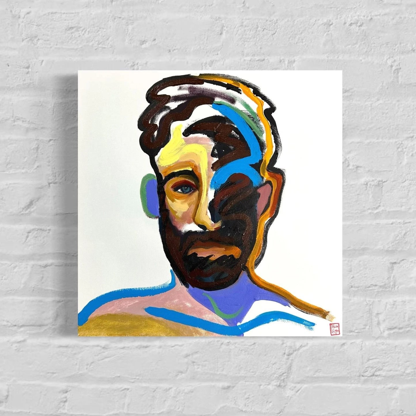art-decoration-tableau-peinture-moderne-huile-toile-portrait-masculin-homme-barbu-moderne