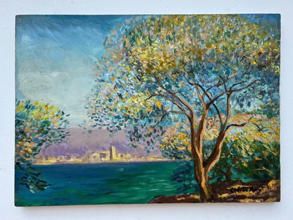 art-decoration-tableau-peinture-huile-toile-paysage-marin-arbre-d'après Monet
