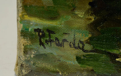 Vers 1950 Tableau ancien, Paysage de Venise ensoleillée, huile, signé 80,5x61 cm