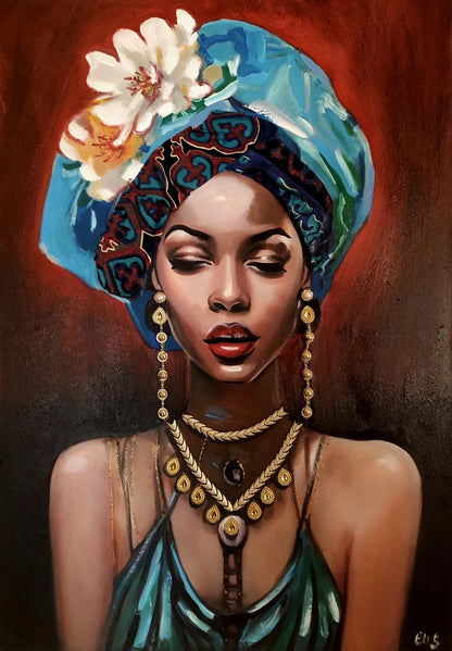 art-decoration-tableau-peinture-huile-toile-portrait-feminin-femme-africaine