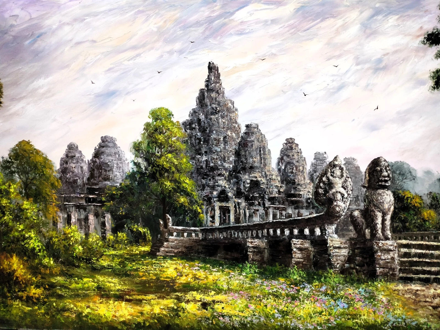 art-decoration-tableau-peinture-huile-toile-temple-bayon-cambodge