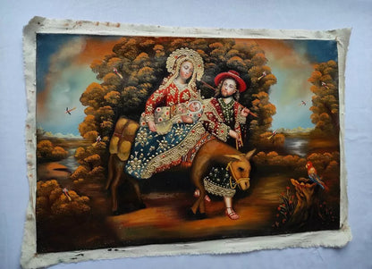 La fuite en Egypte, peinture à l'huile originale, peinte à la main, peinture Cuzco