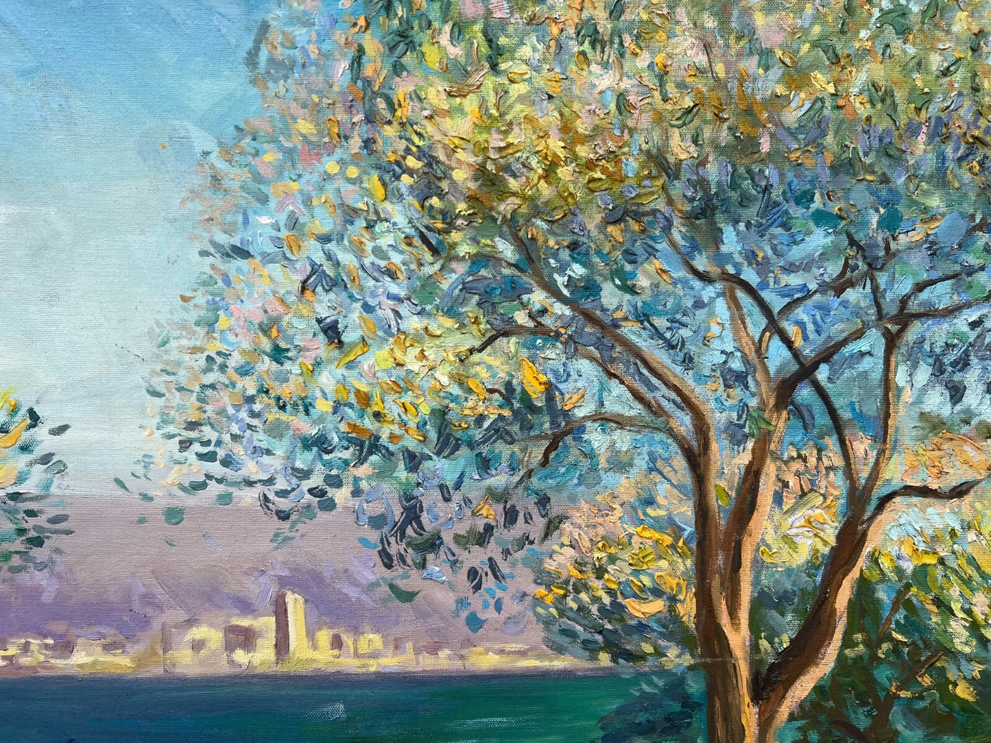 art-decoration-tableau-peinture-huile-toile-paysage-marin-arbre-d'après Monet