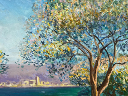 art-decoration-tableau-peinture-huile-toile-paysage-marin-arbre-d'après Monet