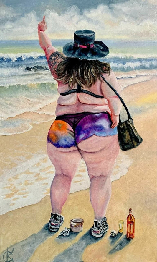 art-decoration-tableau-peinture-huile-toile-scene-femme-forte-plage