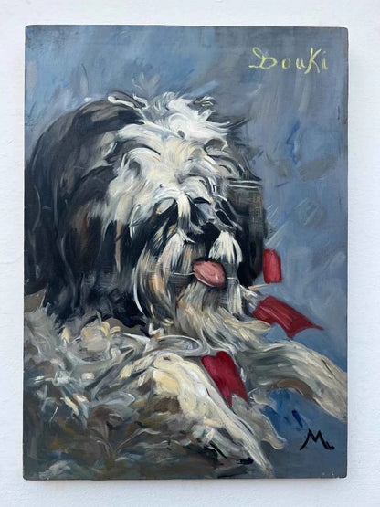 art peinture huile sur toile chien Douki d'après Manet