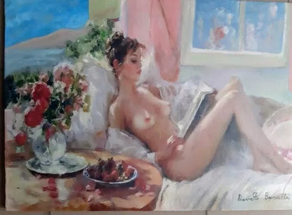 art-decoration-erotique-tableau-peinture-huile-toile-femme-nue-allongée