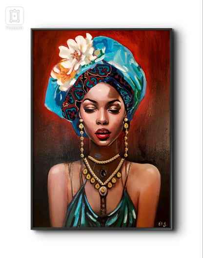 art-decoration-tableau-peinture-huile-toile-portrait-feminin-femme-africaine