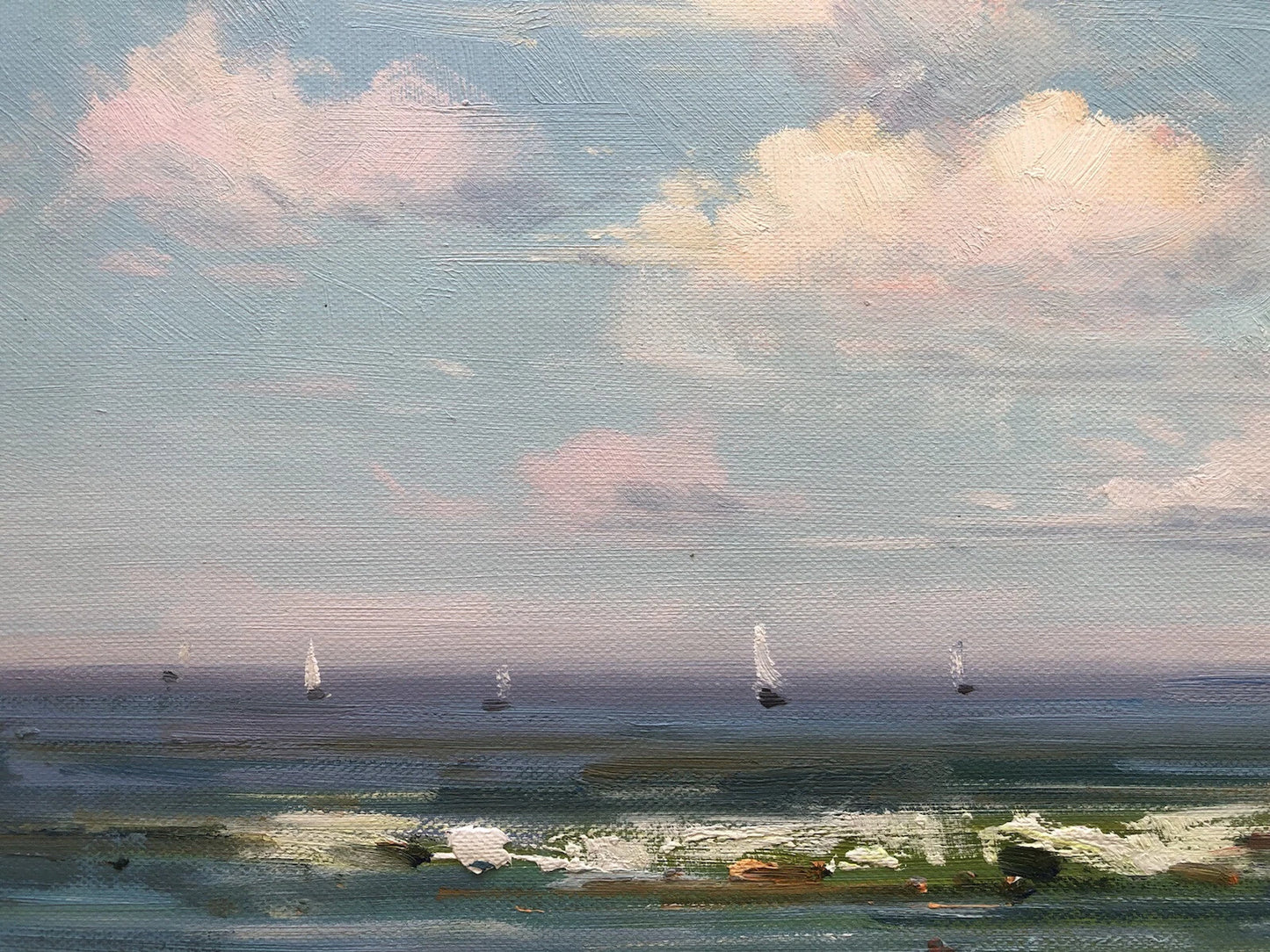 art-decoration-tableau-peinture-huile-toile-paysage-ocean-mer-enfants-plage