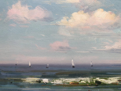 art-decoration-tableau-peinture-huile-toile-paysage-ocean-mer-enfants-plage