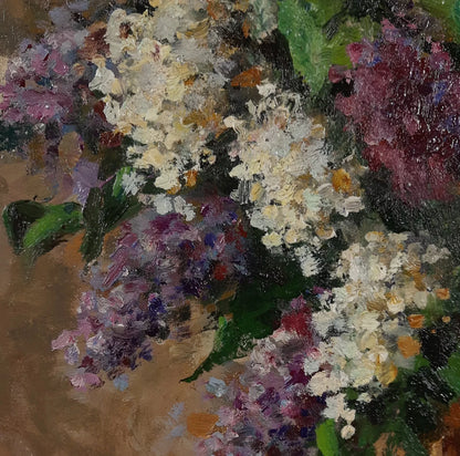 art-nature-morte-floral-fleur-lilas-peinture huile panneau