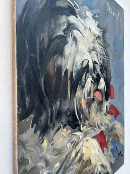 art peinture huile sur toile chien Douki d'après Manet