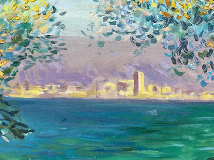 art-decoration-tableau-peinture-huile-toile-paysage-marin-arbre-d'après Monet