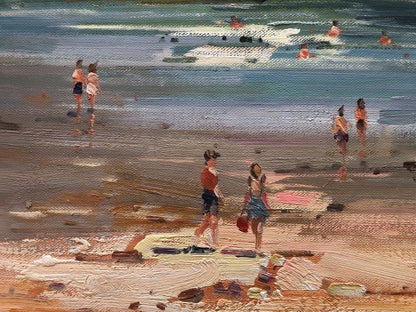 art-decoration-tableau-peinture-huile-toile-paysage-ocean-mer-enfants-plage
