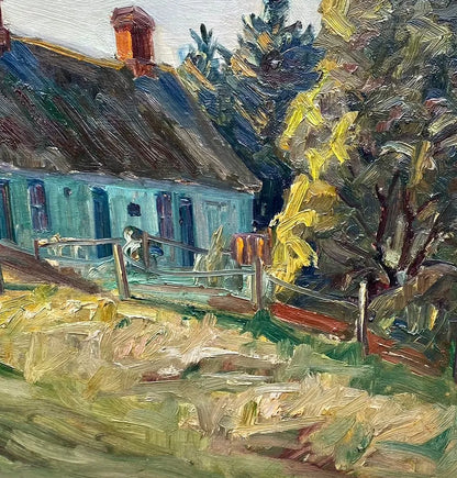 NIELS STROM - été, paysage champêtre avec maisons, tableau huile sur toile