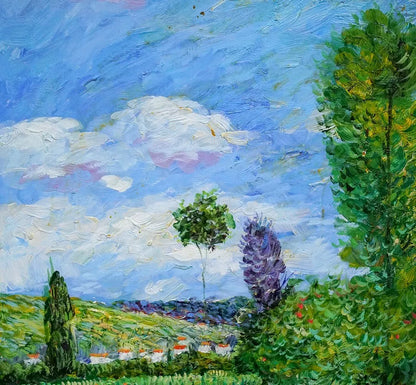 art-decoration-tableau-peinture-huile-toile-paysage-campagne-village
