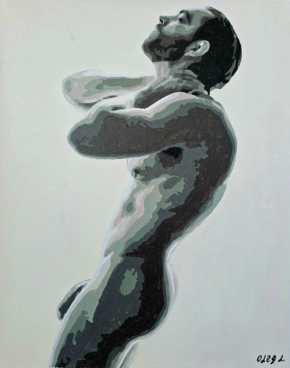 art-decoration-tableau-peinture-huile-toile-portrait-homme-nu-male-tbm-intégrale-MEETING LIGHT