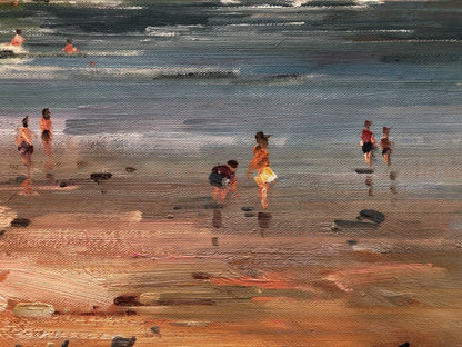art-decoration-tableau-peinture-huile-toile-paysage-ocean-mer-enfants-plage