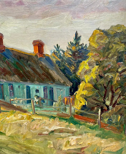 NIELS STROM - été, paysage champêtre avec maisons, tableau huile sur toile