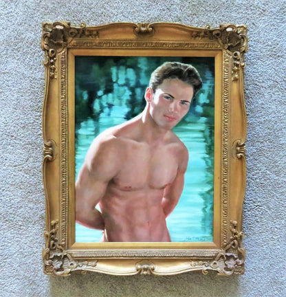 Portrait à l'huile John C. Henry peinture d'un jeune homme nu gentleman