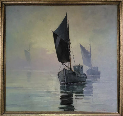 Tableau huile. Einar Gross (1895-1960) : « Aux premières lueurs de l’aube »