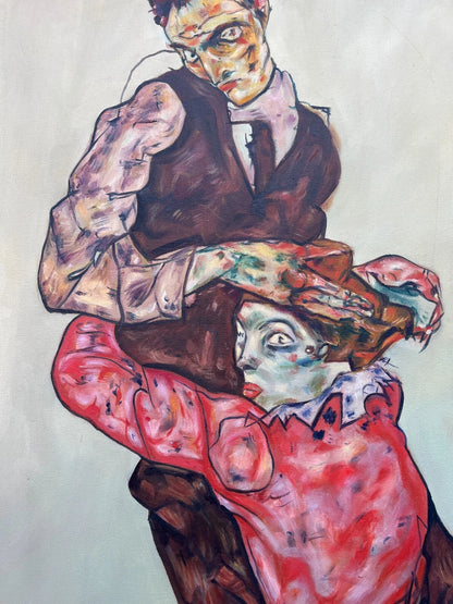art-decoration-tableau-peinture-huile-toile-moderne-portrait-femme-homme-amants-d'apres Egon Schiele