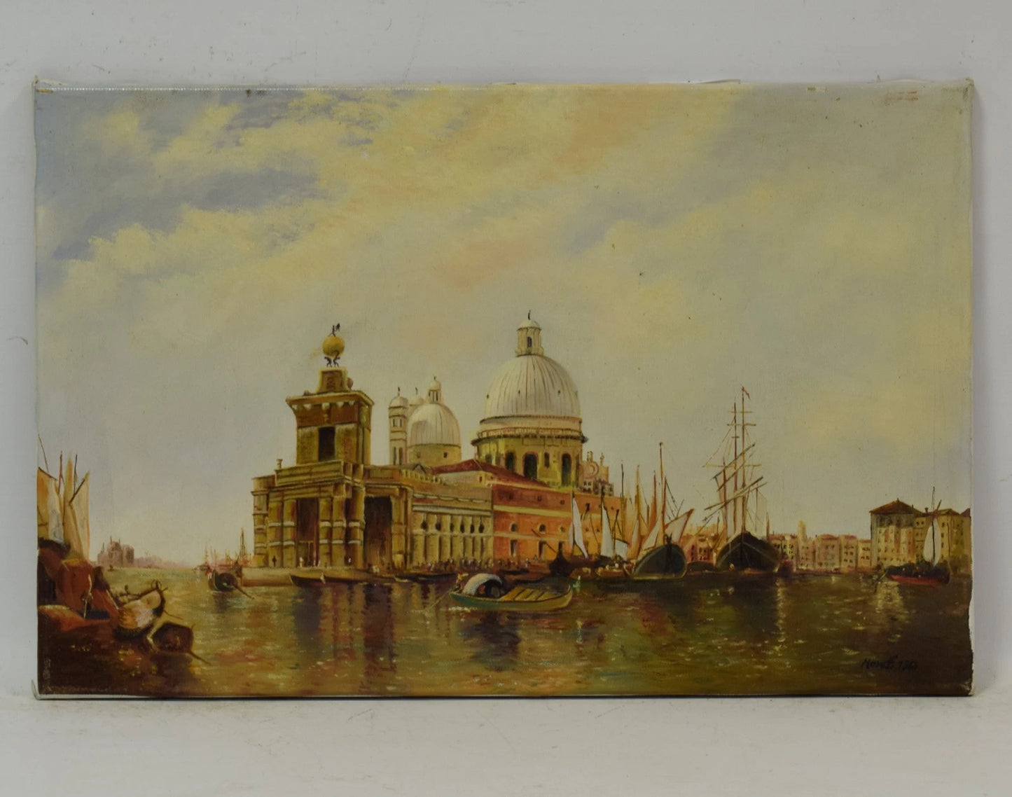 1963, Tableau ancien, "Panorama de Venise", huile, signé
