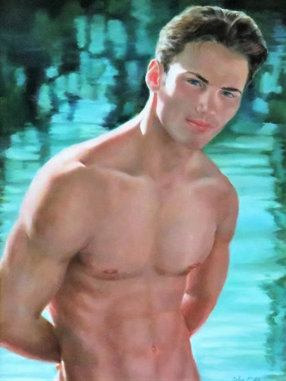 Portrait à l'huile John C. Henry peinture d'un jeune homme nu gentleman