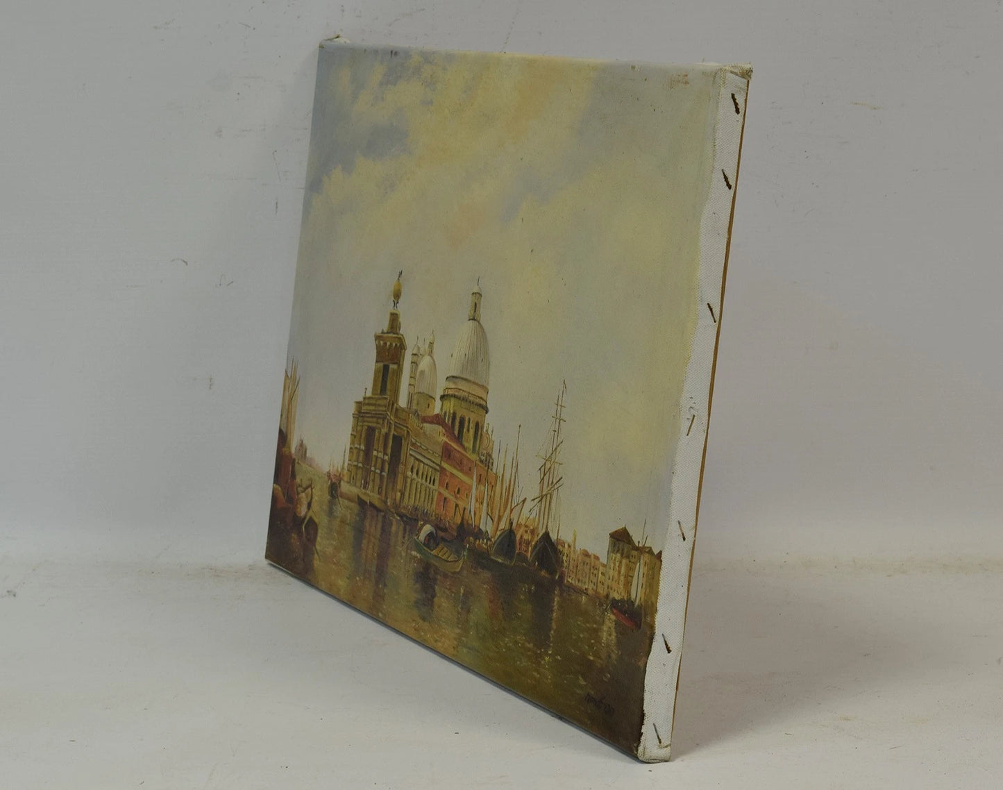 1963, Tableau ancien, "Panorama de Venise", huile, signé