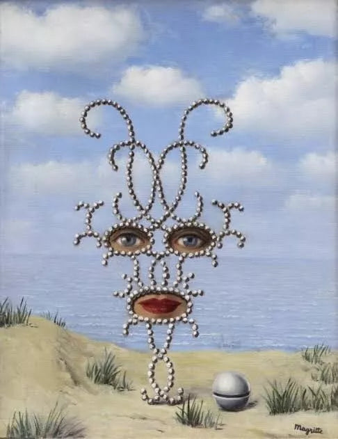 art-surréalisme-portrait-femme-yeux-bouche-peinture-huile sur toile-d'apres Magritte