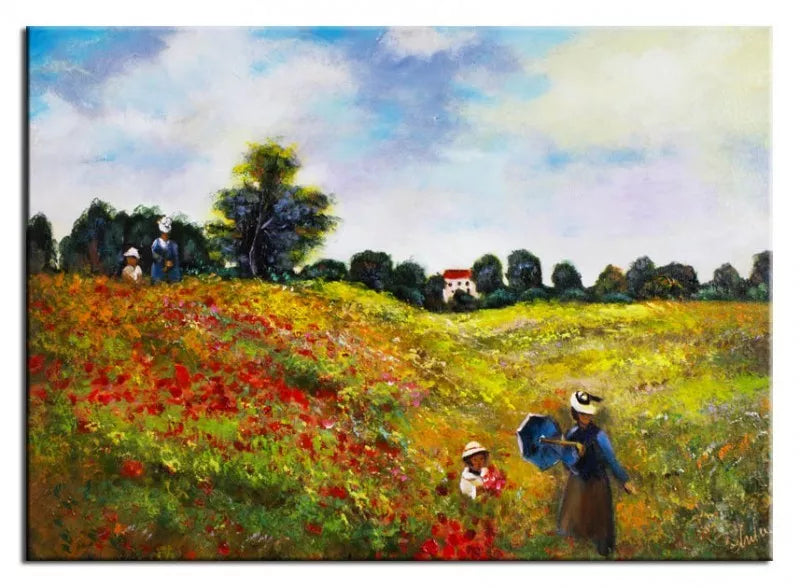 art-decoration-tableau-peinture-huile-toile-paysage-campagne-village-coquelicots