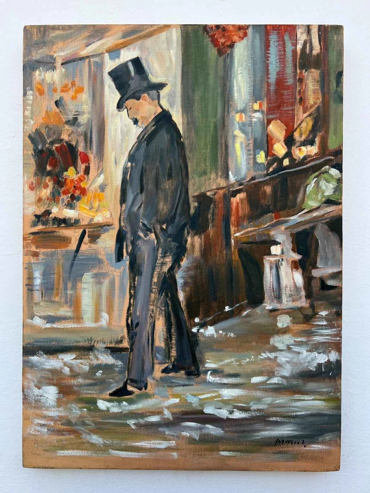 art peinture huile sur toile personnage homme en fraque et chapeau haut de forme d'après Manet