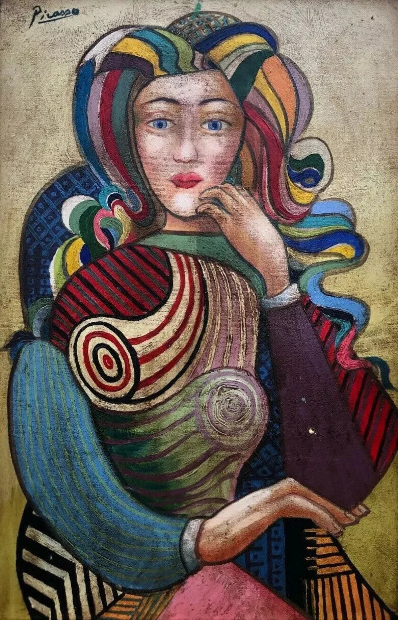 art-decoration-tableau-peinture-huile-toile-portrait-feminin-femme-muticolor - Kikooyou Art Gallery