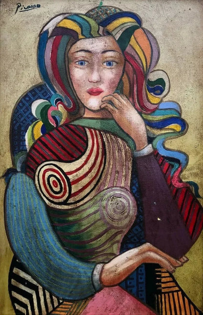 art-decoration-tableau-peinture-huile-toile-portrait-feminin-femme-muticolor - Kikooyou Art Gallery