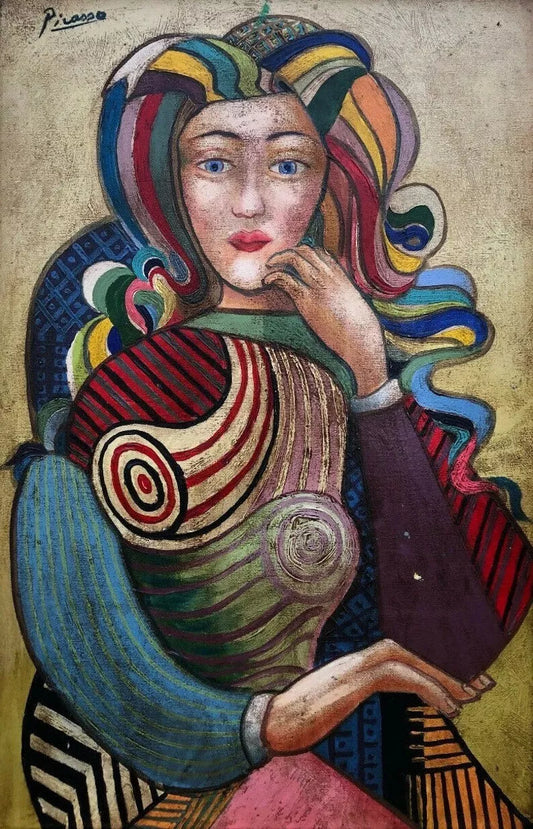 art-decoration-tableau-peinture-huile-toile-portrait-feminin-femme-muticolor